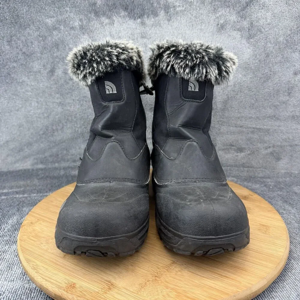 The North Face Snow Boots Boys Size 6 Black Fur Trim Lined Insulated Winter Zip